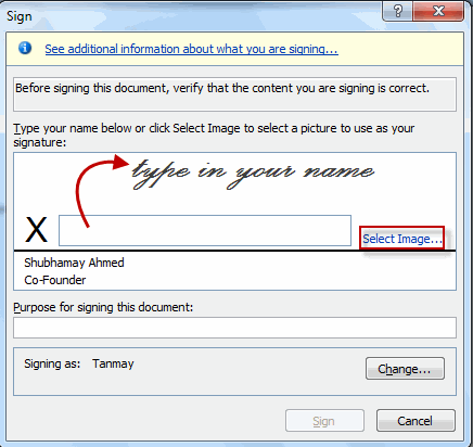 how to add a signature in word document